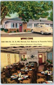 MERCED, California  CA   Roadside  PINE CONE Restaurant  ca 1940s Linen Postcard