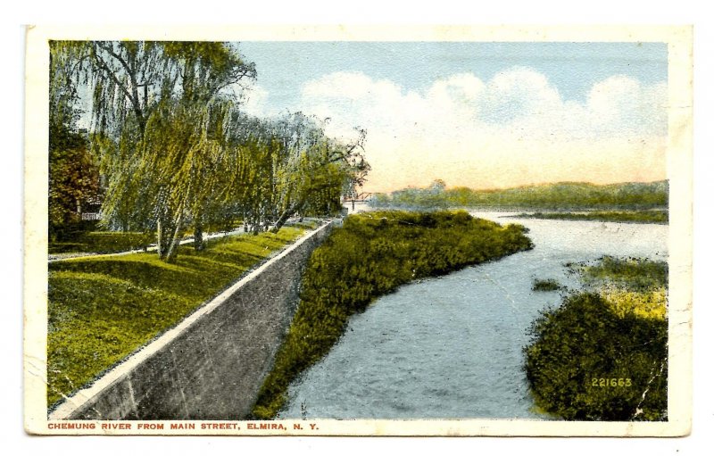 NY - Elmira. Chemung River from Main Street   (crease)