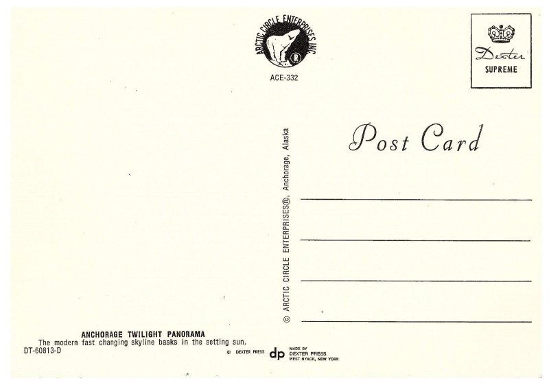 Anchorage Twilight Panorama Skyline Alaska AK Continental Postcard