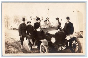 1918 Candid US Army Men Women Car Child Baby Family NY RPPC Photo Postcard