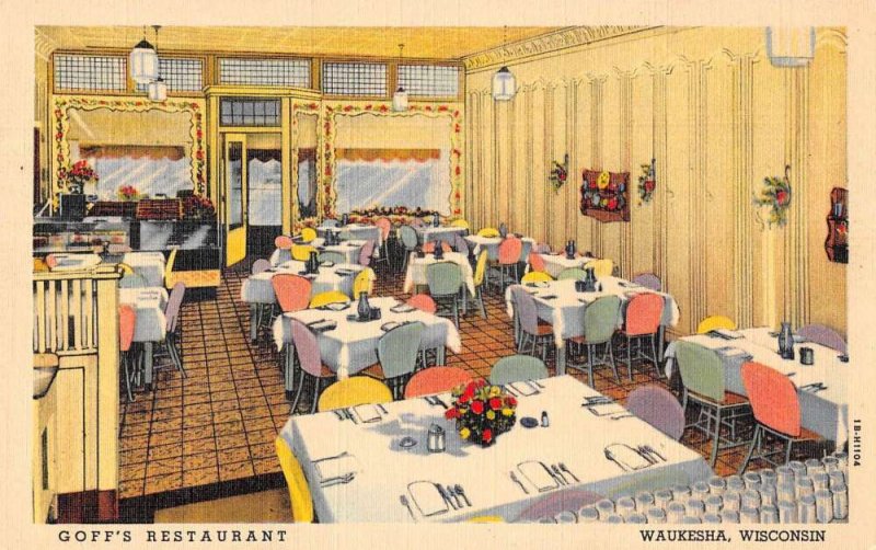 Waukesha Wisconsin Goff's Restaurant Dining Room Vintage Postcard AA37812