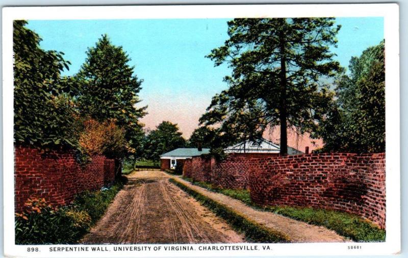 CHARLOTTESVILLE, VA  Serpentine Wall UNIVERSITY OF VIRGINIA  ca 1920s Postcard