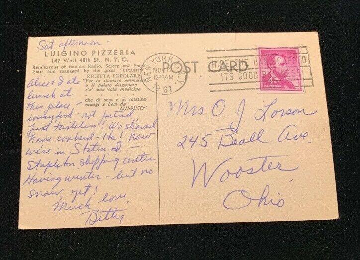 New York City Luigino Pizzeria Pizza Restaurant West 48th Adv Postcard