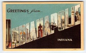 Greetings From Indianapolis Indiana Large Letter Linen Postcard Dexter Unused