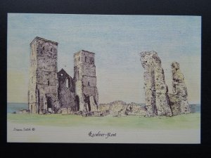 Kent Herne Bay THE RECULVER by Artist Diane Setek c1980s Postcard