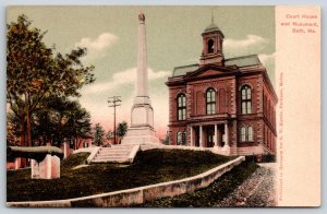 Bath Maine~Court House & Monument W/ Cannon~Publ GW Morris~Vintage Postcard