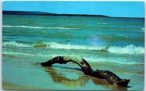 Postcard - Rolling white caps dash upon sandy shores - Michigan