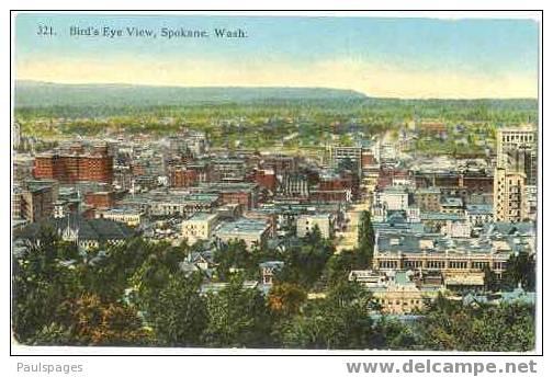 Bird's Eye View of Spokane,, Washington, WA, Divided back