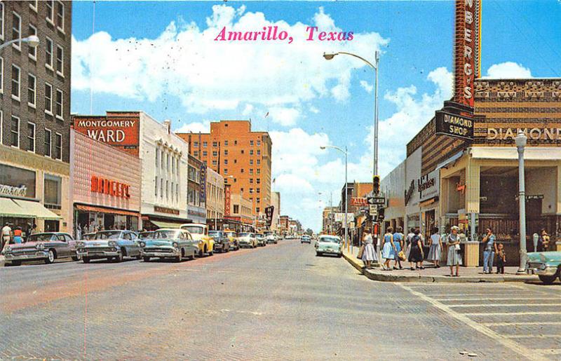 Amarillo TX Diamond Shop Street View Storefronts Woolworth's Old Cars Postcard