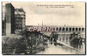 Old Postcard The flood of the Seine Towards the Viaduct Auteuil Tour Eiffel