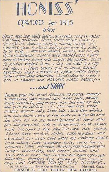 Honiss's Seafood Specialists & Oyster House Hartford Connecticut