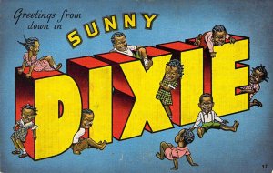 Black Americana, Large Letter, Sunny Dixie, Kids, Old Post Card