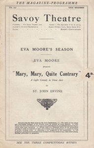 Mary Mary Quite Contrary Eva Moore Suffragette Rare Savoy Comedy Theatre Prog...