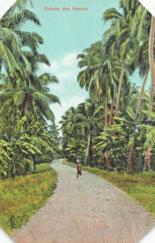 Samoa~Native Woman on Road through Jungle~1910s Tattersall Photo Postcard
