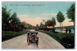 1913 Ellis Park Driveway Classic Car Cedar Rapids Iowa Vintage Antique Postcard