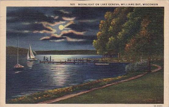 Moonlight On Lake Geneva Williams Bay Wisconsin 1949