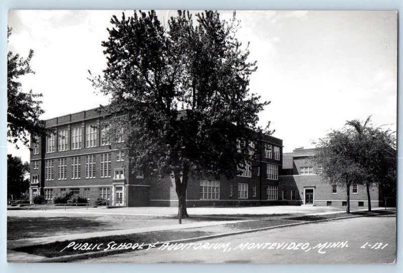 Montevideo Minnesota MN Postcard RPPC Photo Public School & Auditorium 1947