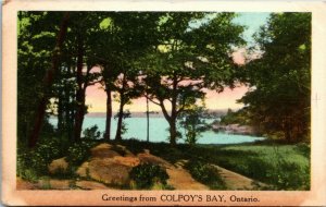 Cartão postal Ontário Greetings from Colpoy's Bay South Bruce Peninsula 1950 K61-