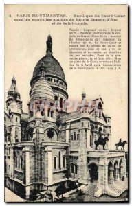 Postcard Old Paris Montmartre Sacre Coeur Basilica with the new statues of St...