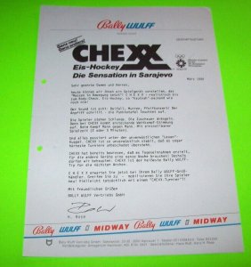 Chexx Hockey Arcade Game 1984 German Text Letterhead Vintage 1984 Retro