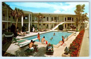 CLEARWATER BEACH, Florida FL ~ Roadside SHARLO MANOR Motel Pool c1960s Postcard