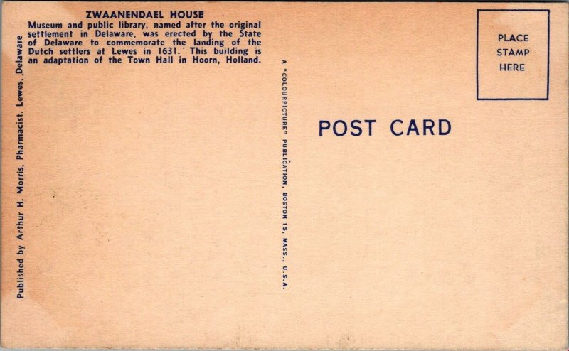 Postcard Zwaanendael House Memorial First Settlement Lewes Delaware DE