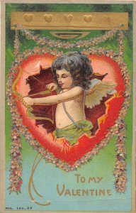 H83/ Valentine's Day Love Holiday Postcard c1910 Cupid Arrow Heart 8