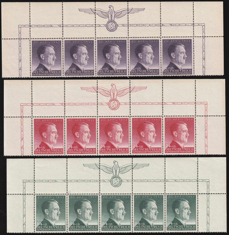 GERMANY THIRD REICH GENERAL GOVERNMENT OCC ADOLF HITLER FULL MARGIN SET 1943 MNH