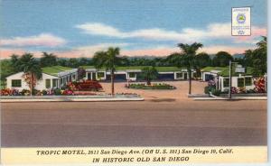 SAN DIEGO, CA California   TROPIC MOTEL    c1940s Car Roadside Linen  Postcard