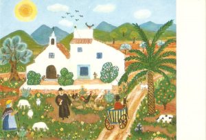 Ibiza scene, byn Ingeborg Gauger  Modern  Spanish Naive Painting postcard