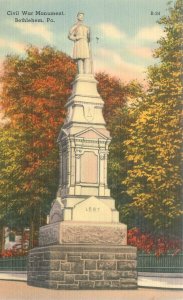 Bethlehem Pennsylvania PA Civil War Monument Linen Postcard Unused