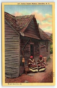 1930s CHEROKEE NORTH CAROLINA NC INDIAN BASKET MAKERS LINEN POSTCARD P1852