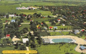 Junction City, KS Kansas  AERIAL~BIRD'S EYE VIEW Homes & Pool  ca1940's Postcard