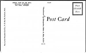 VINTAGE POSTCARD AERIAL VIEW OF THE MALL AT THE UNIVERSITY OF MICHIGAN ANN ARBOR