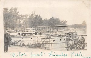 G55/ Lincoln Park Illinois RPPC Postcard c1910 Motor Boats Docks People