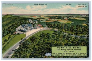 Cumberland Maryland MD Postcard Aerial View Of Town Hill Hotel Roadside 1952