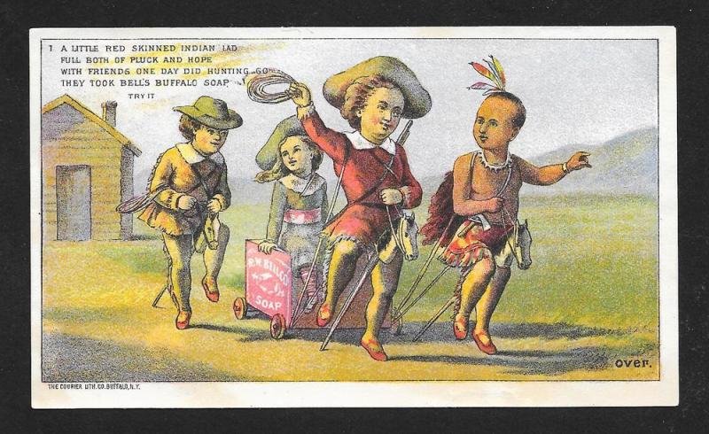 VICTORIAN TRADE CARD Bell's Soap Cowboys & Indians