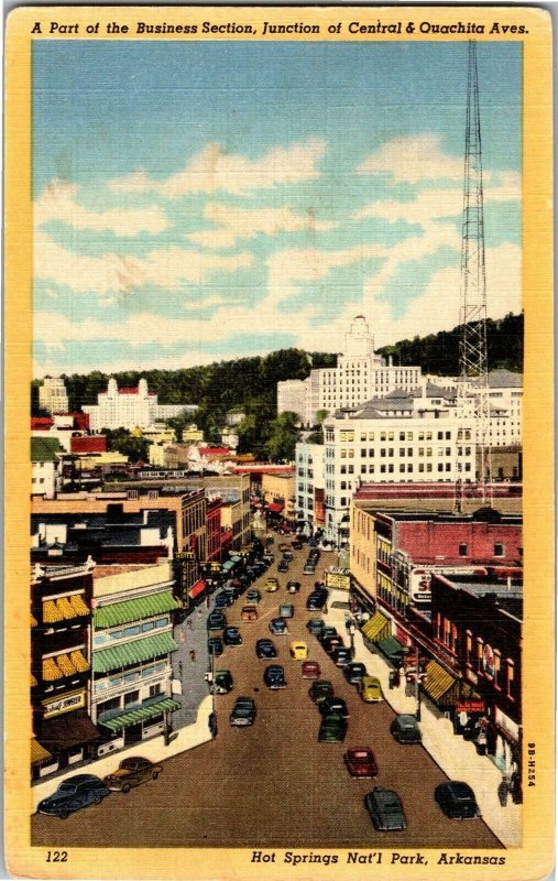 Aerial View Central and Ouachita Avenues Hot Springs Natl Park AR Postcard P36