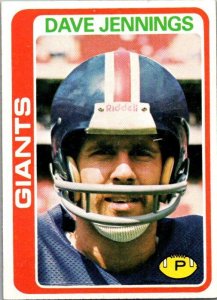 1978 Topps Football Card Dave Jennings New York Giants sk7275