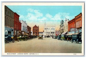 Oxford North Carolina NC Postcard Main Street Looking North 1927 Antique Cars