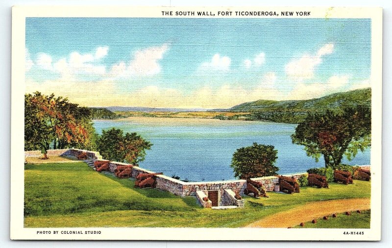 1934 FORT TICONDEROGA NEW YORK NY THE SOUTH WALL CANNONS POSTCARD P2603