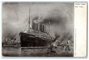 1907 Steamship Kaiser Wilhelm II Harbor Scene New York NY Posted Ships Postcard