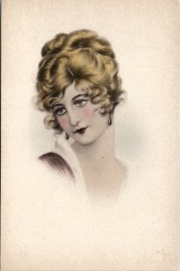 Beautiful Edwardian Woman Portrait  Eyes Hair Makeup Sketch Style Postcard X14