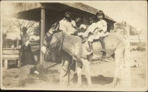 Karnes City (I Think) TX Cancel 1913 Father Children & Burro - Photo Postcard