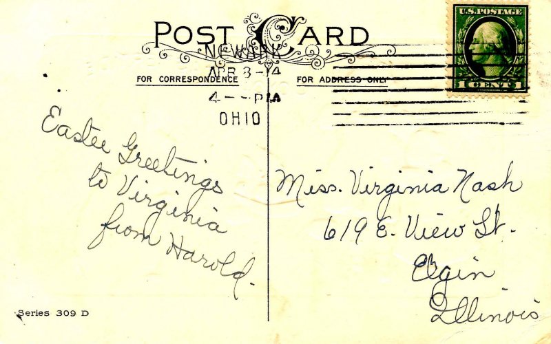 Greeting - Easter. Girl & Bunny