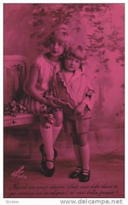 RP; Red Color-tinted, Children posing, patio background, Poem, 00-10s