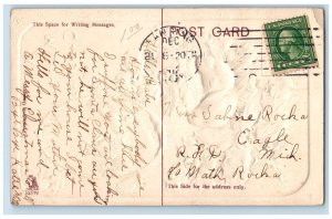 Christmas Postcard Song Birds Holly Berries Windmill Embossed Eagle MI 1912