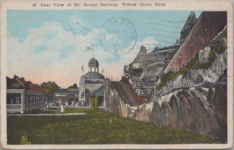 Postcard Rear View Mt Scenic Railway Willow Grove Park PA 1925