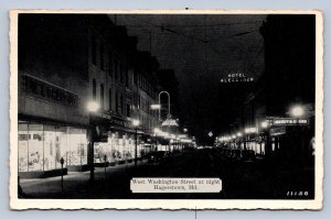 J93/ Hagerstown Maryland Postcard c1940s West Washington St Night 79