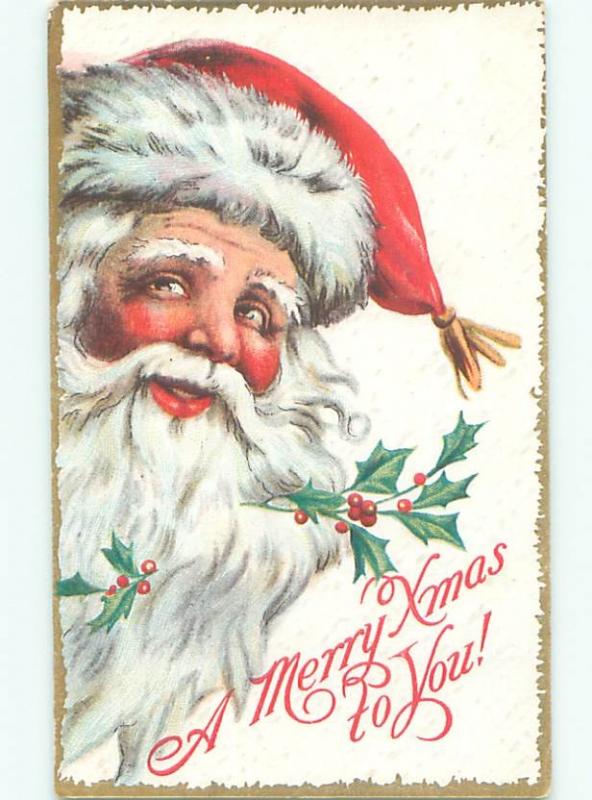 Pre-Linen Christmas LARGE SANTA CLAUS FACE WITH HOLLY AB4754
